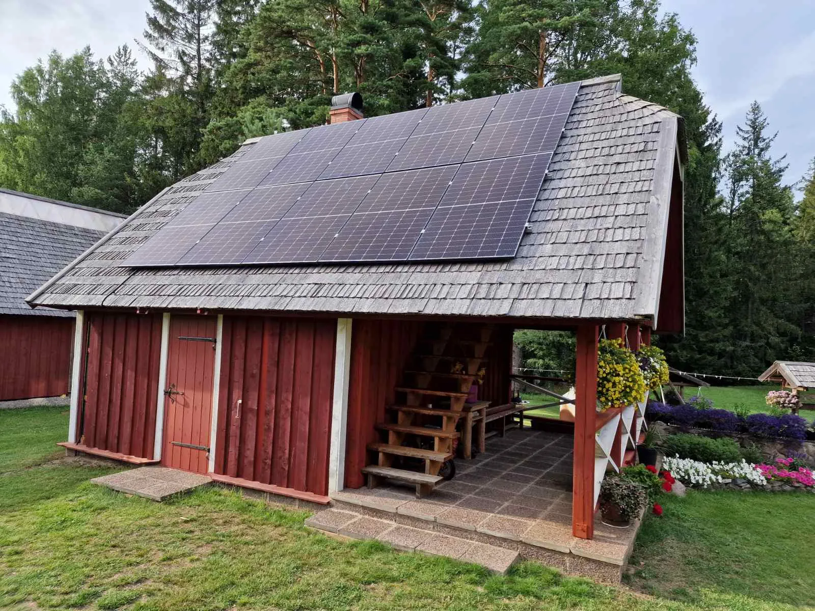 Solar panels on a shingle roof