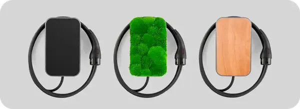 VOOL charger in three cover plates: black, moss and wood